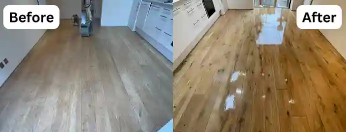 Expert from Professional Floor Sanding in Cannon Street EC2 using a machine to restore and polish a wooden floor, revealing its natural beauty and grain detail.