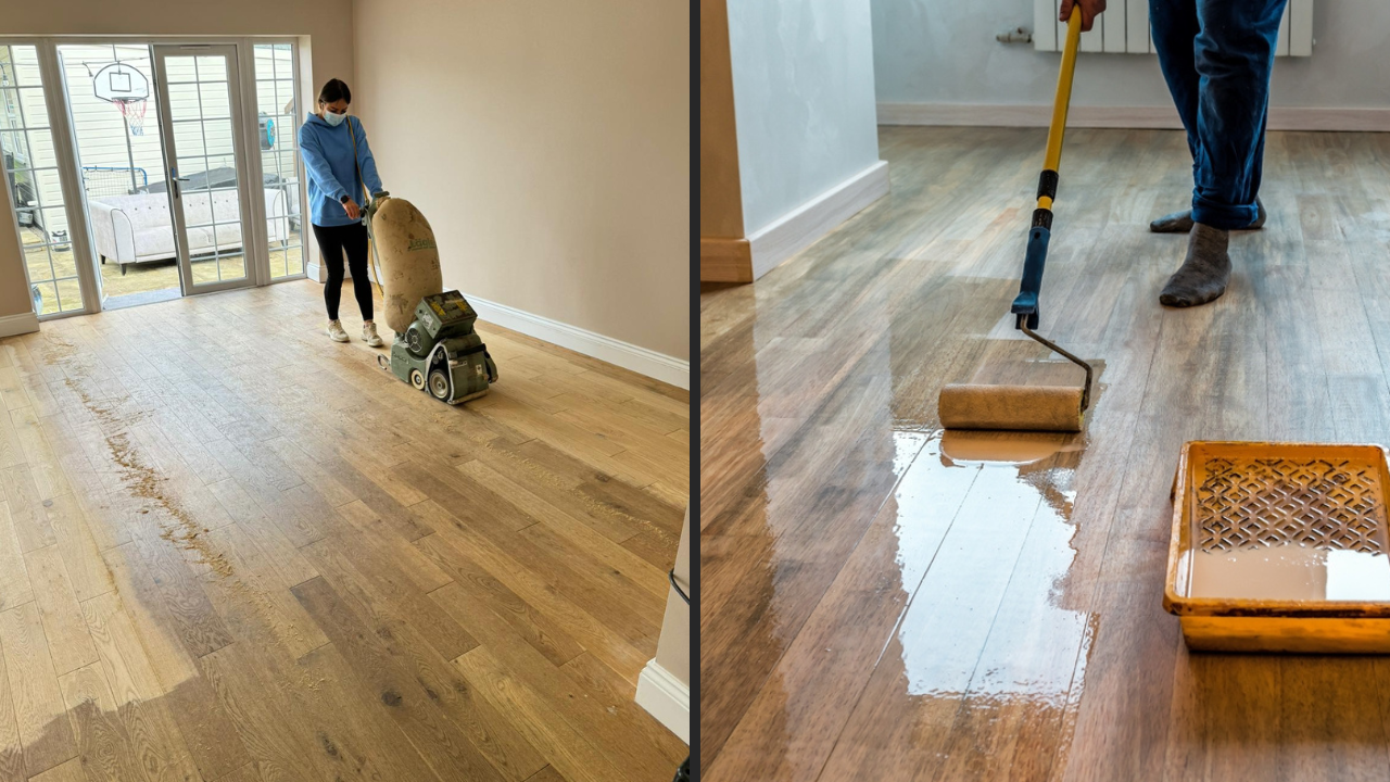 Freshly finished floors oak plank hardwood sand and seal